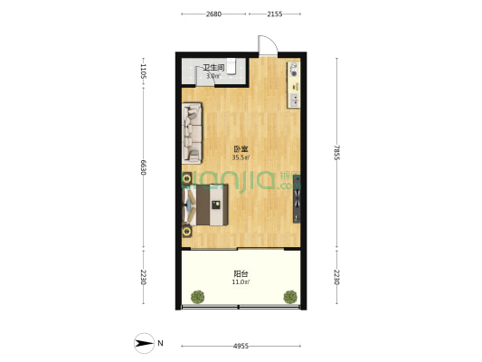 三亚湾红树林度假世界 1室0厅1卫 67平方
