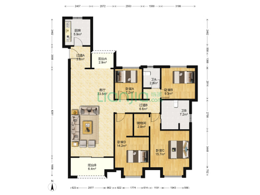 万科森林公园观庭 4室1厅2卫 146平方