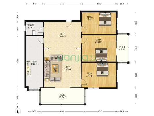 支农路电业局宿舍 3室2厅1卫 155平方