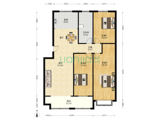 高创.清宁花园 3室1厅1卫 151平方