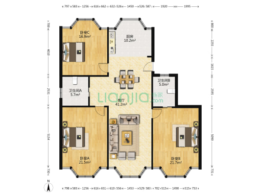 邻里中心 3室1厅2卫 143平方