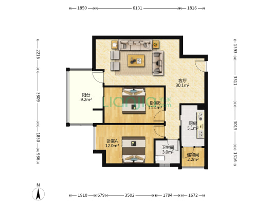 华宇阳光水岸 2室1厅1卫 79平方