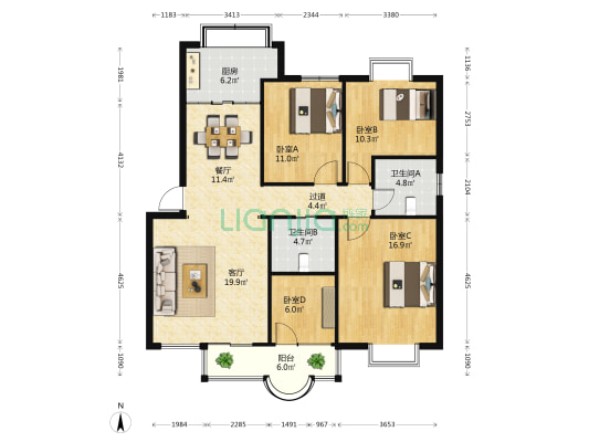 圣华花园 4室2厅2卫 119平方