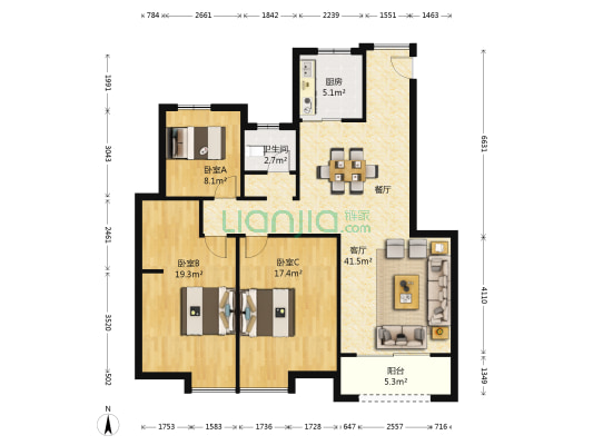 两江春城春铭苑 3室1厅1卫 107平方