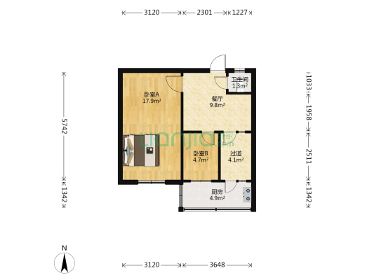 羊市街54号 2室1厅1卫 52平方
