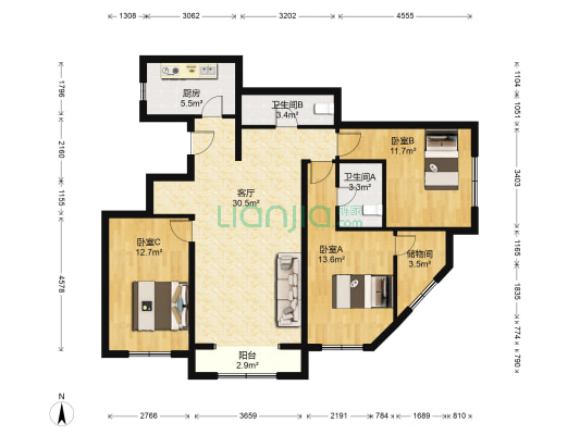 胜古誉园 3室1厅2卫 120平方