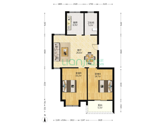 盛庐小区 2室1厅1卫 99平方