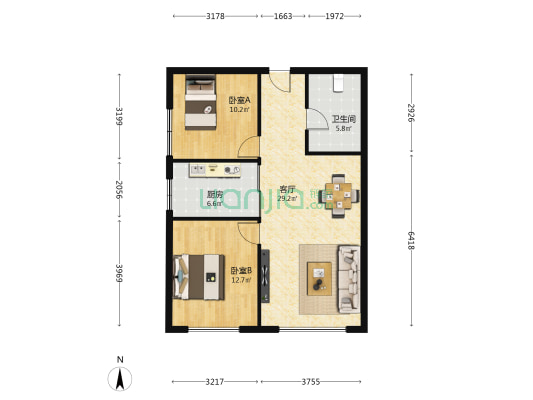 陇能家园C区 2室1厅1卫 90平方