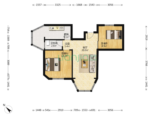 贵阳海关大楼 2室1厅1卫 68平方