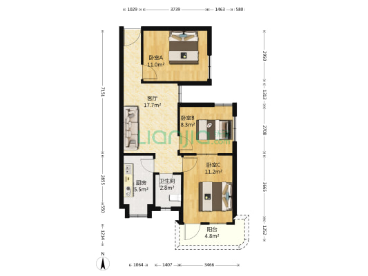 京东小区C区 3室1厅1卫 78平方