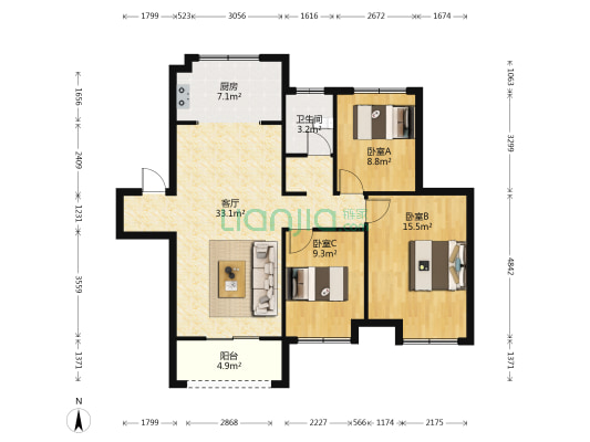 华美悦澜湾 3室1厅1卫 112平方