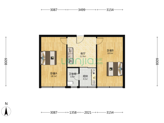 新华路95号 2室1厅1卫 75平方