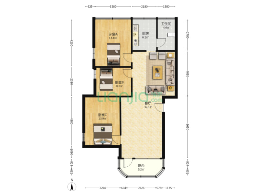 供电大院 3室1厅1卫 100平方