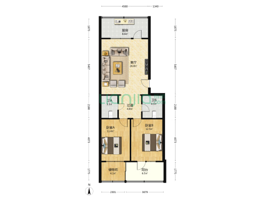 雁滩乡政府家属院 2室1厅2卫 100平方