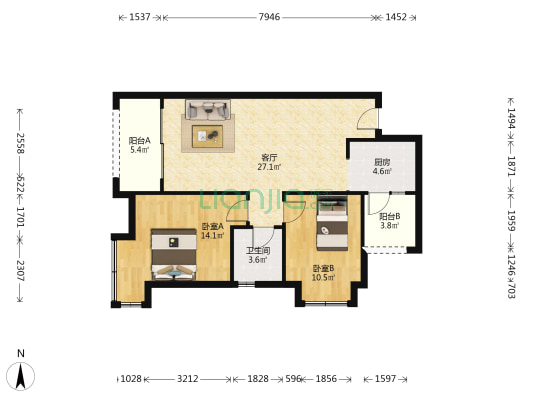 鹭湖宫11区B组团 2室1厅1卫 84平方