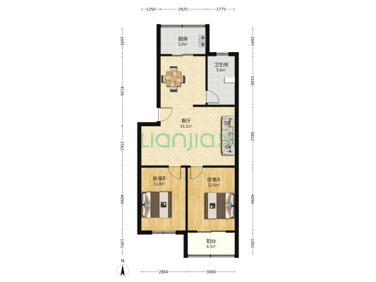 东方小区 2室1厅1卫 88平方