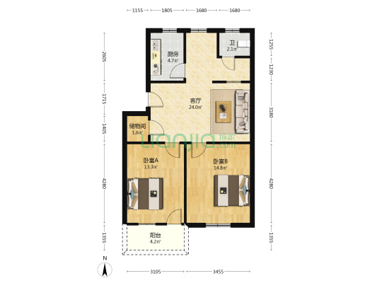 省稻麦所宿舍 2室1厅1卫 85平方