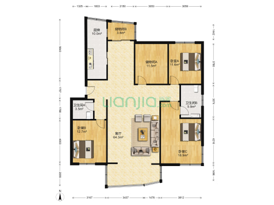 科教城東苑 3室1厅2卫 161平方