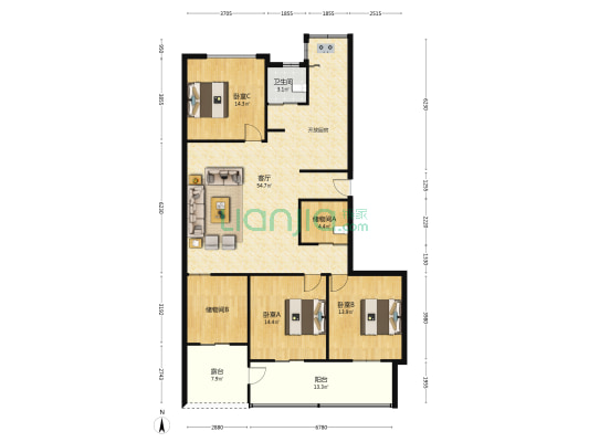 盛族家园 3室1厅1卫 135平方