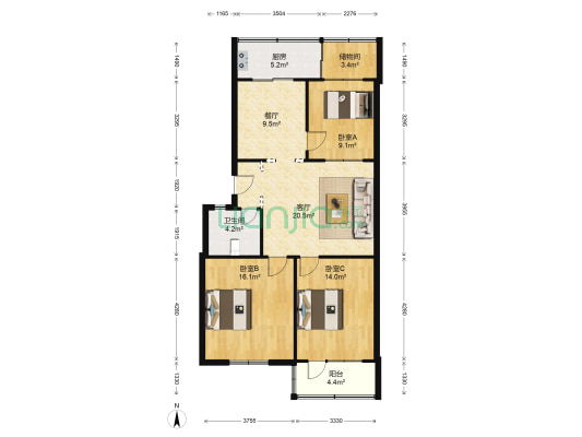 康乐佳苑 3室2厅1卫 101平方