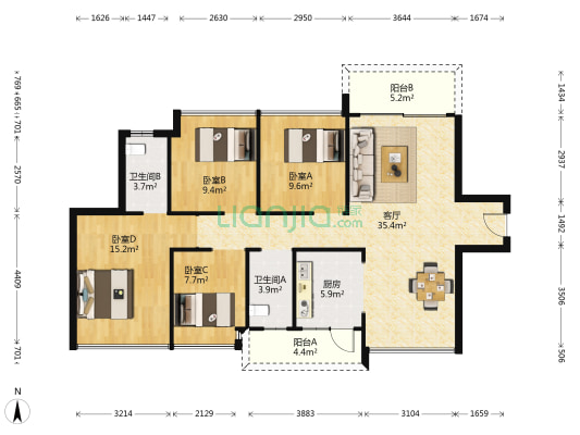 金丰华府 4室1厅2卫 118平方