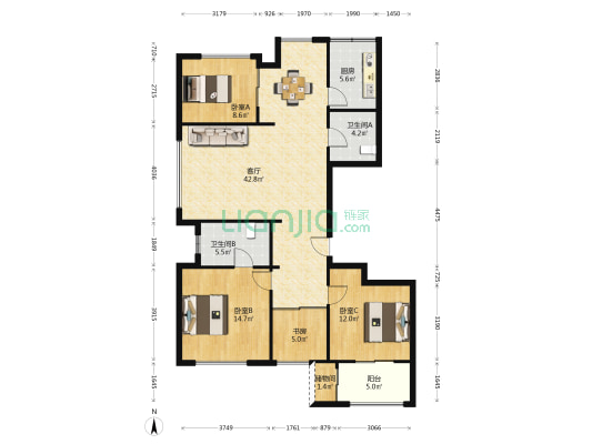 煌庭花苑 4室1厅2卫 137平方