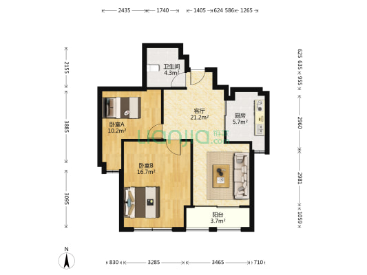 万科时代大都会 2室1厅1卫 190平方