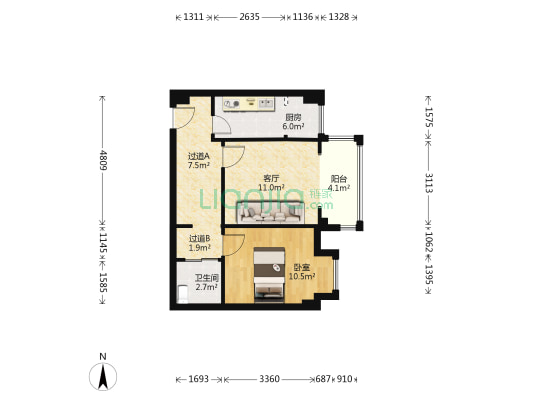 楠庭理想 1室1厅1卫 60平方
