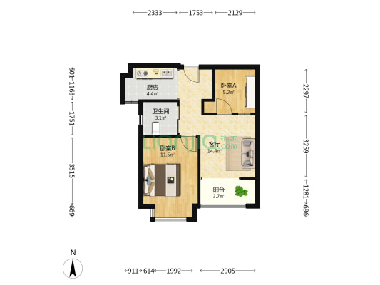 东湖小区 2室1厅1卫 56平方