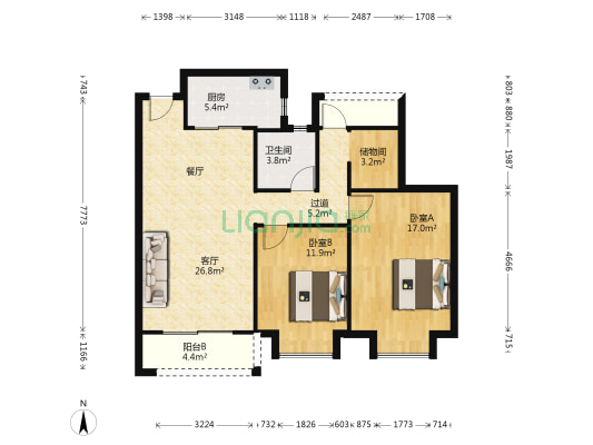 龙津广场C区 2室1厅1卫 97平方