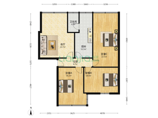 慈庵巷2号 3室1厅1卫 114平方