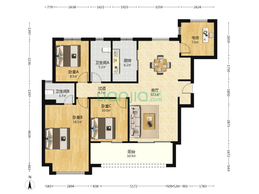 中海寰宇天下一期 4室1厅2卫 131平方