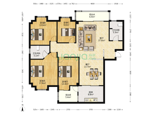 汇特城 4室2厅2卫 168平方