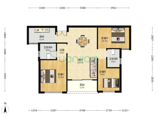 秀峰一品 3室1厅2卫 112平方
