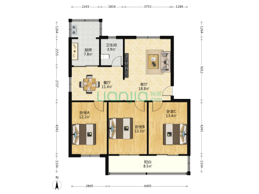 杜陵信用社小区 3室2厅1卫 101平方