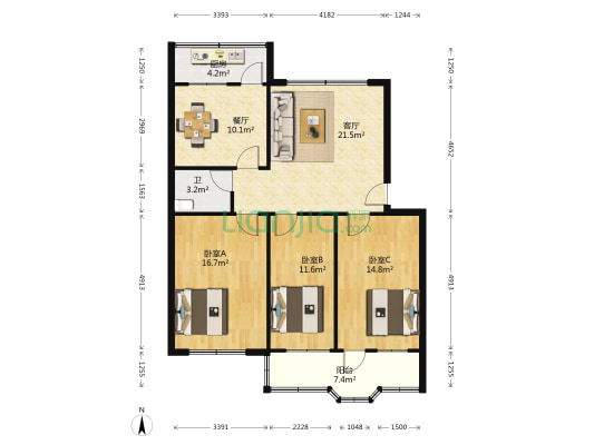 东湖路国税局宿舍 3室2厅1卫 102平方