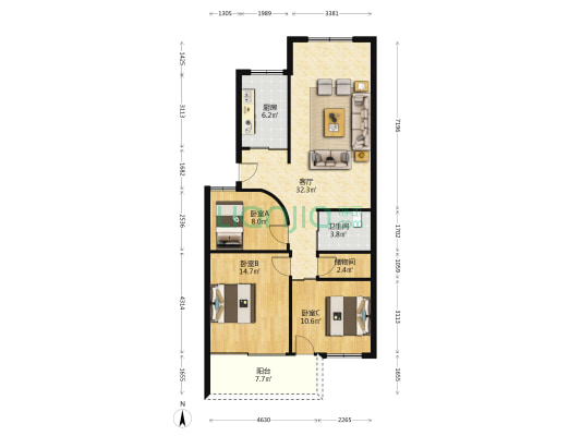 金桥花园 3室1厅1卫 101平方