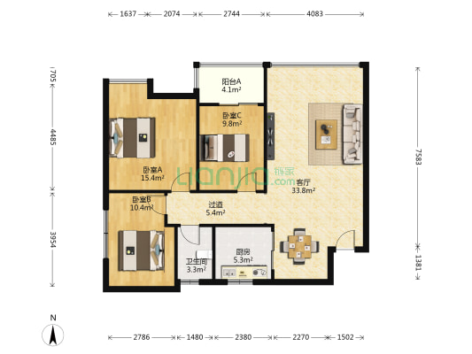 旅批 · 北斗商区商业组团 3室1厅1卫 109平方