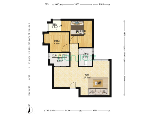 富康熙城 2室1厅1卫 75平方