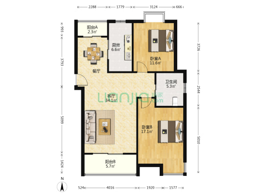 滨浦新苑三村 2室1厅1卫 96平方