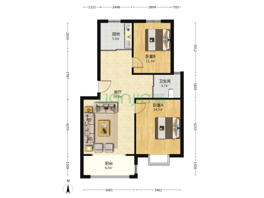 东河嘉园一期 2室1厅1卫 85平方