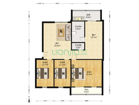 高科家属楼 3室2厅2卫 130平方
