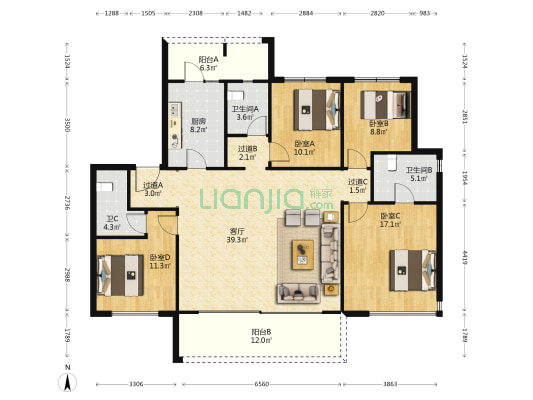 永威金域上院 4室1厅3卫 160平方