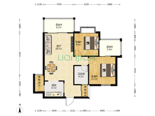 天泽湖畔 2室1厅1卫 89平方