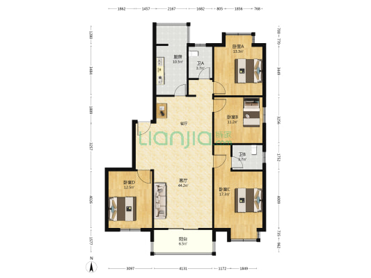 纺织花园小区 4室1厅2卫 145平方