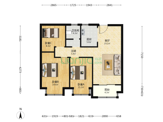 石燕锦苑 3室1厅1卫 100平方