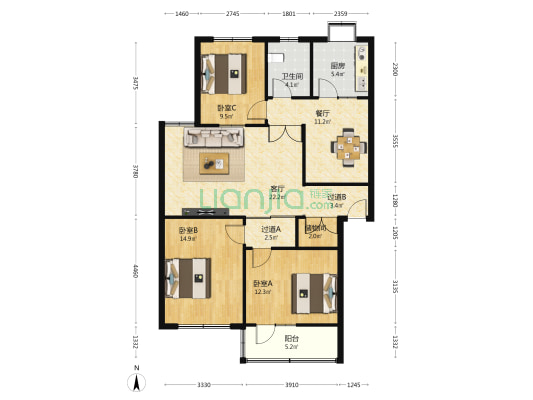 曹庄村 3室2厅1卫 112平方