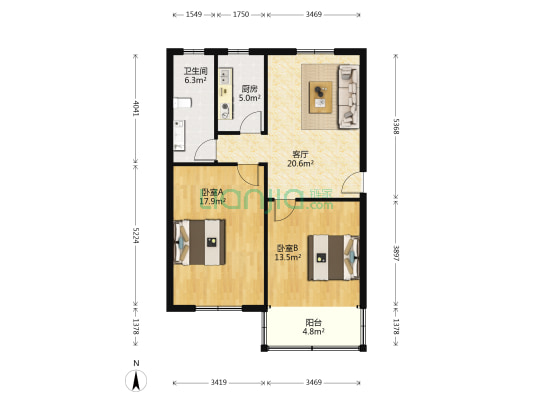 十字街大楼 2室1厅1卫 85平方