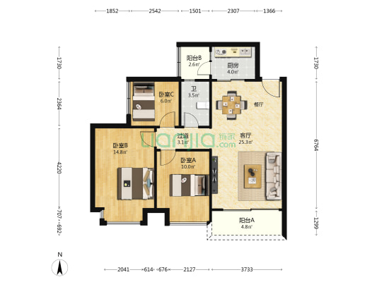 海逸·锦绣公馆 3室1厅1卫 92平方