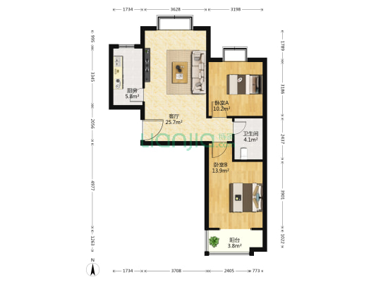龙溪城 2室1厅1卫 87平方